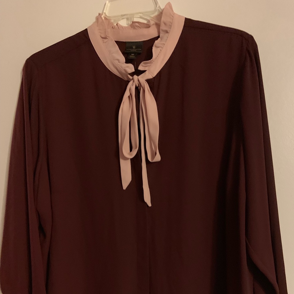 Burgundy bottom down blouse with tie